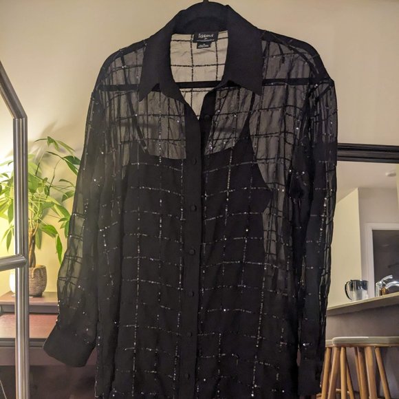 ANTHROPOLOGIE Black Sequin Collard Dress (Size S) - Picture 1 of 5